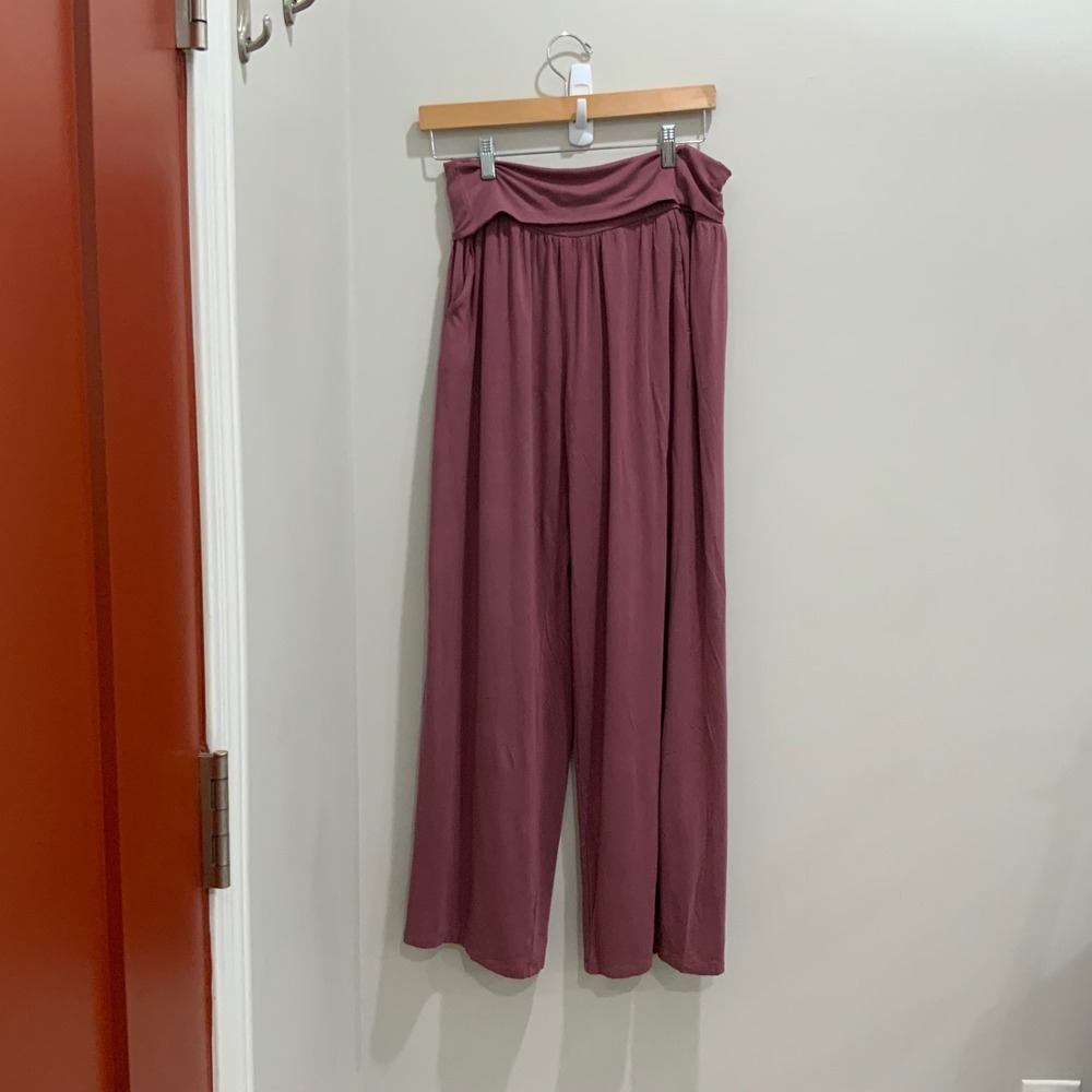 Athleta Studio Wide Leg Pants Mauve Plum Modal Stretch High Rise Large